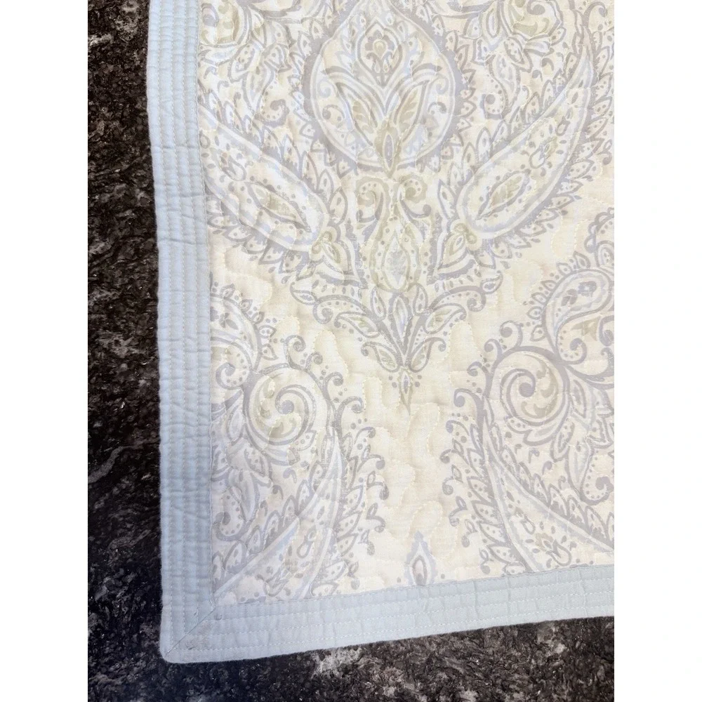 Company Store King Coverlet 2 Shams Set Blue Sage Paisley Cotton Quilt VTG